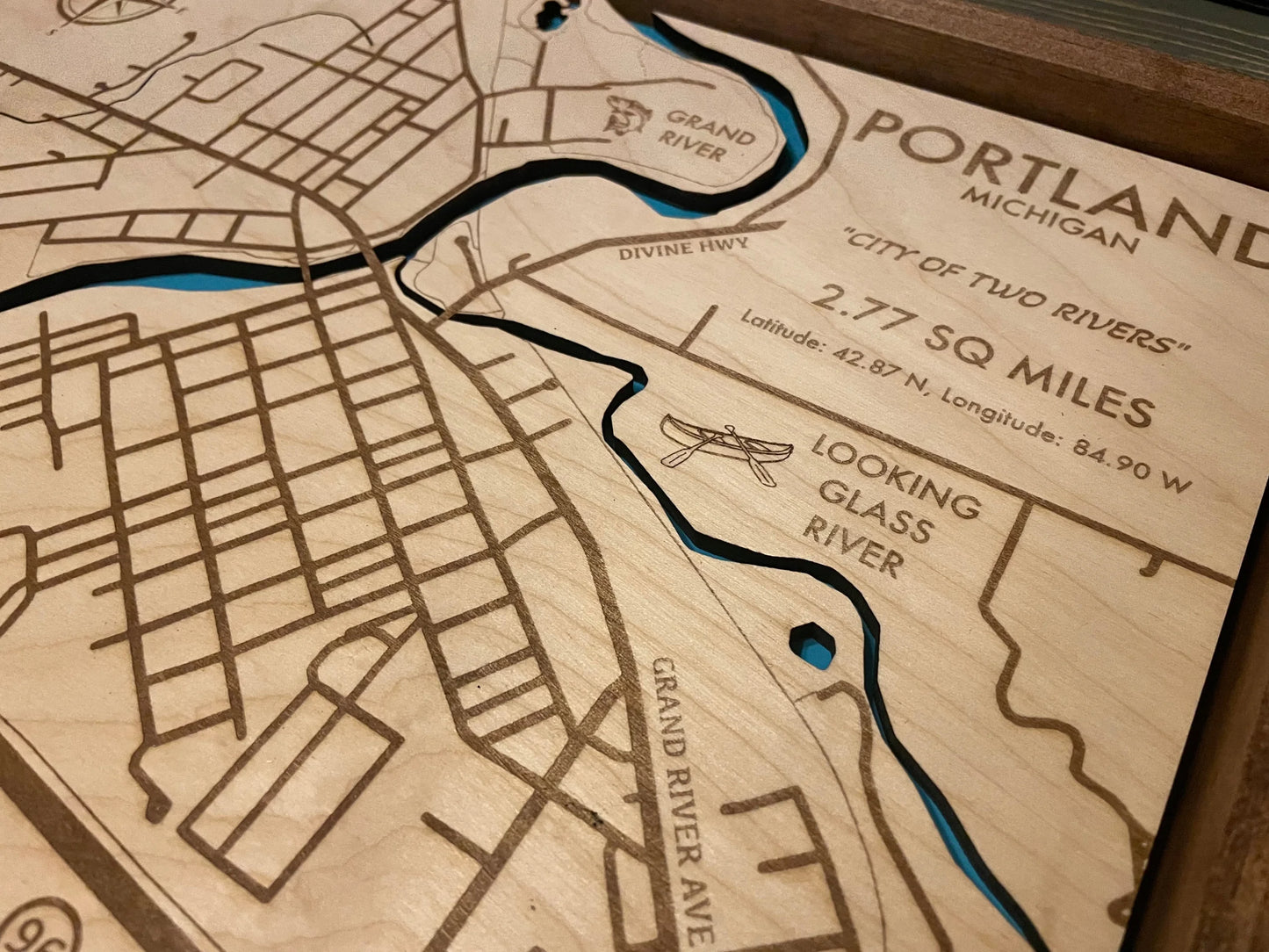 Portland, MI Laser Engraved layered map